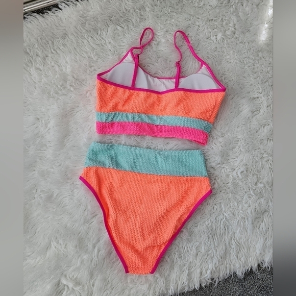 87th Street Boutique Textured Grapefruit Orange Color Block High Waisted… - Picture 4 of 7